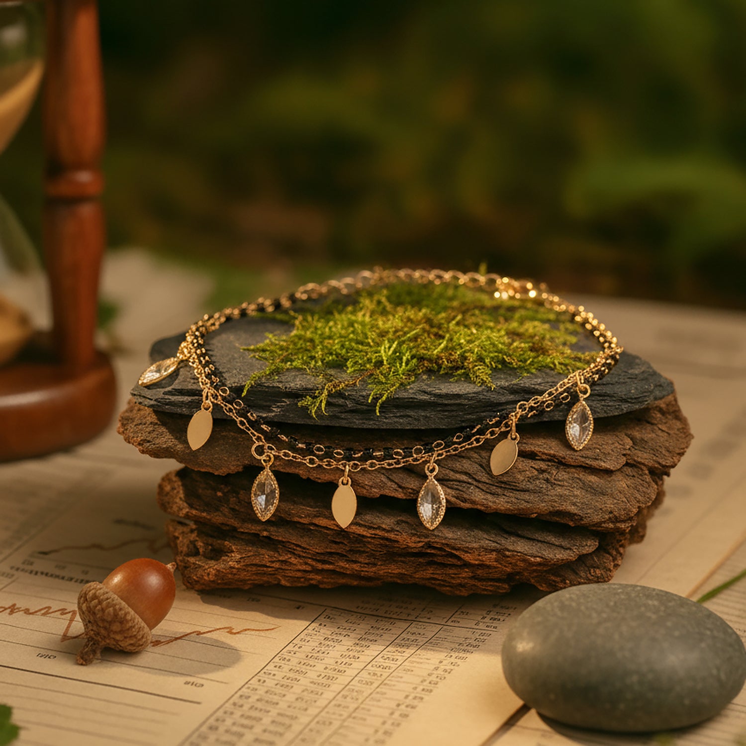 Gold jewellery design mangalsutra with leaf and crystal charms