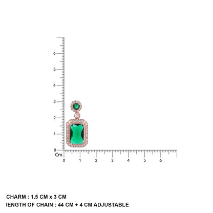 Gold plated mangalsutra design with green stone pendant shown with size measurements