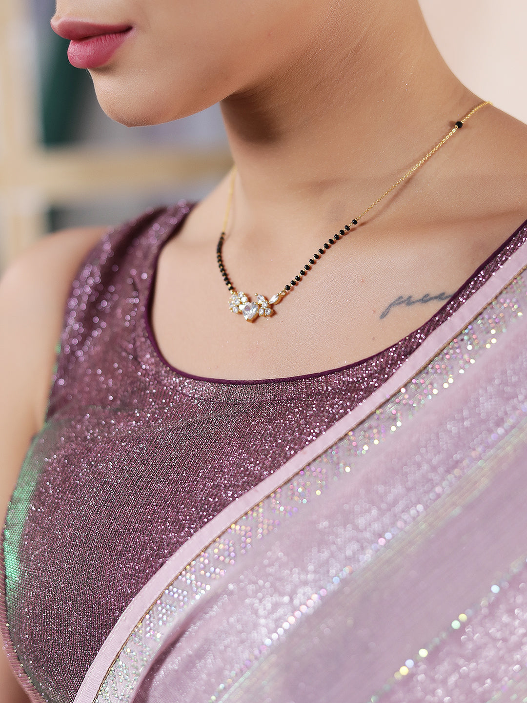Modern heart floral latest mangalsutra necklace on woman