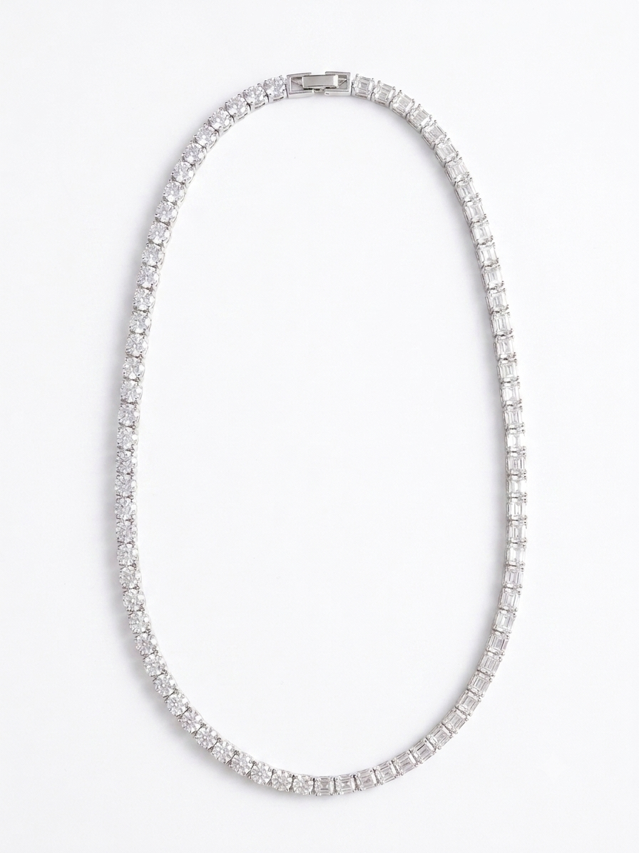 Men’s Silver Stone Tennis Chain Necklace | Stylish Statement Jewellery