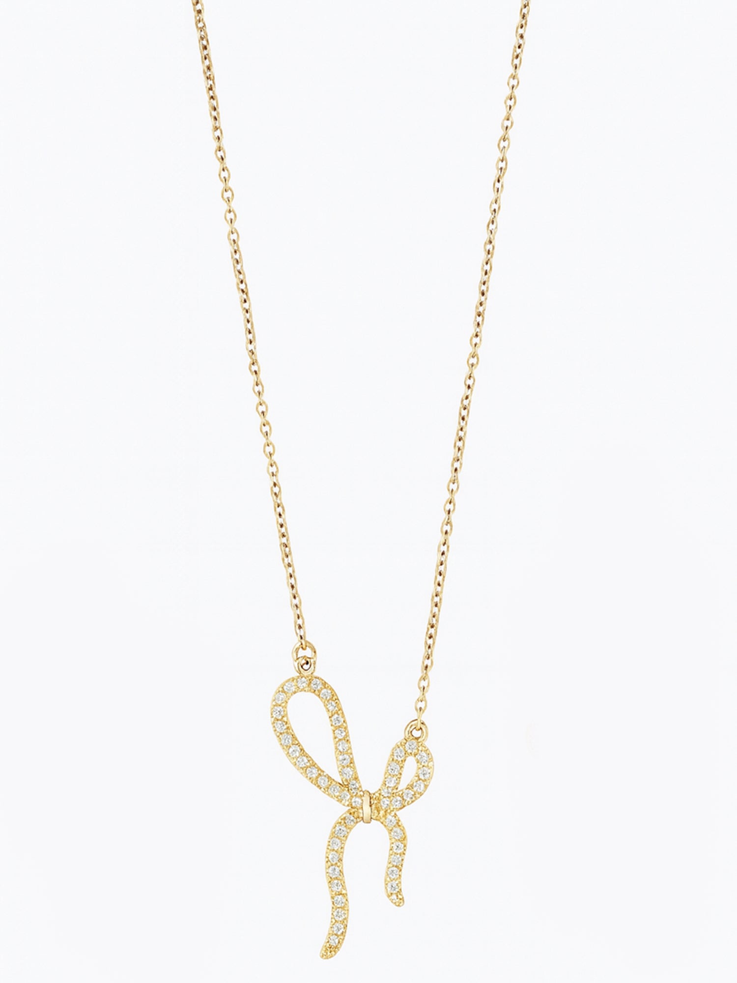 Latest gold necklace design featuring a crystal-studded bow-knot pendant