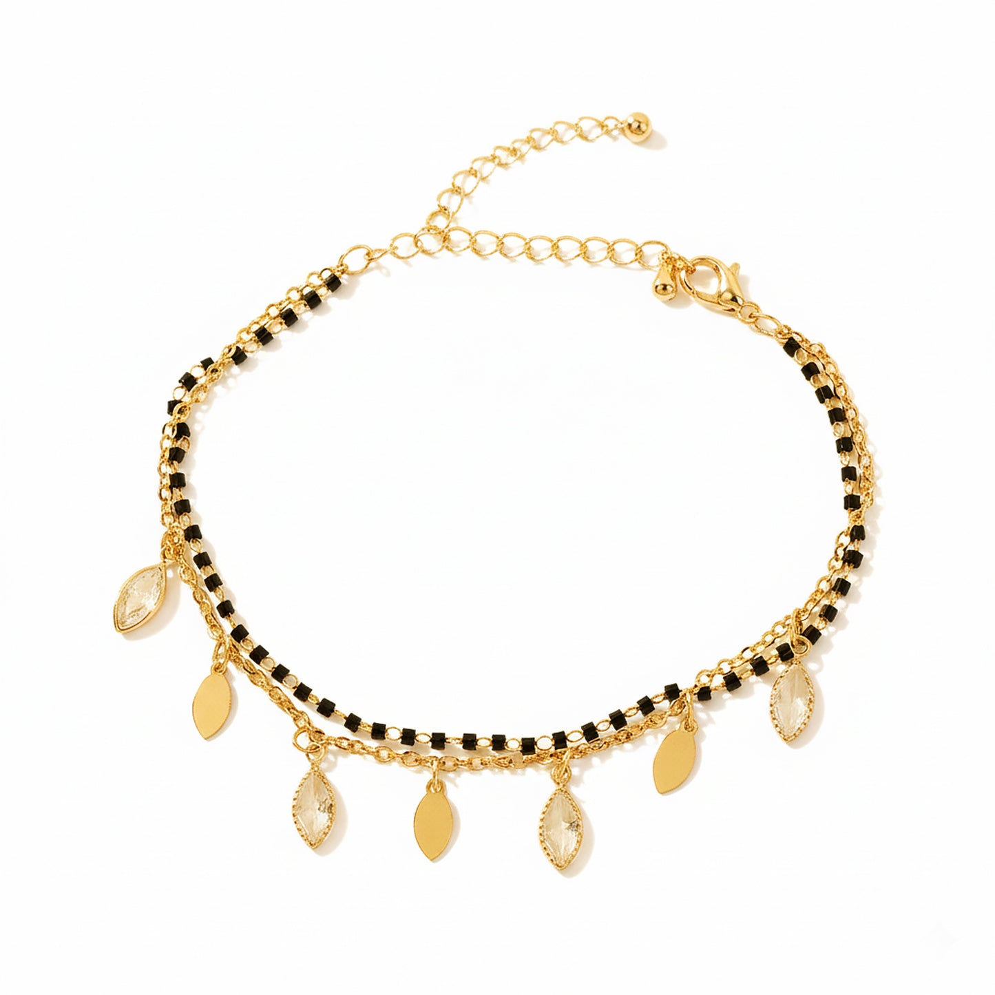 Gold mangalsutra new design with black beads and dangling charms