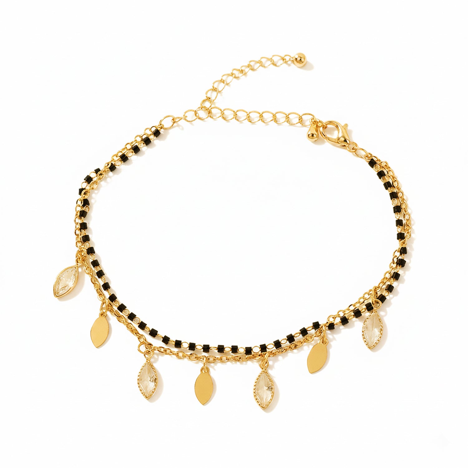 Gold mangalsutra new design with black beads and dangling charms