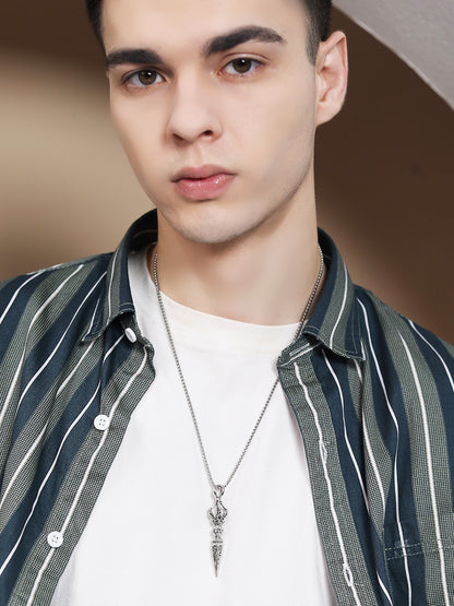 Men’s chain for pendant displayed on white tee and striped shirt