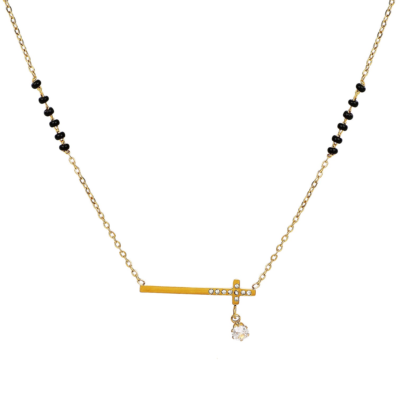  Trending mangalsutra design with a subtle horizontal pendant, ideal for the modern Indian woman's daily and office wear