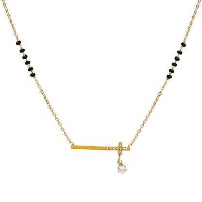  Trending mangalsutra design with a subtle horizontal pendant, ideal for the modern Indian woman's daily and office wear