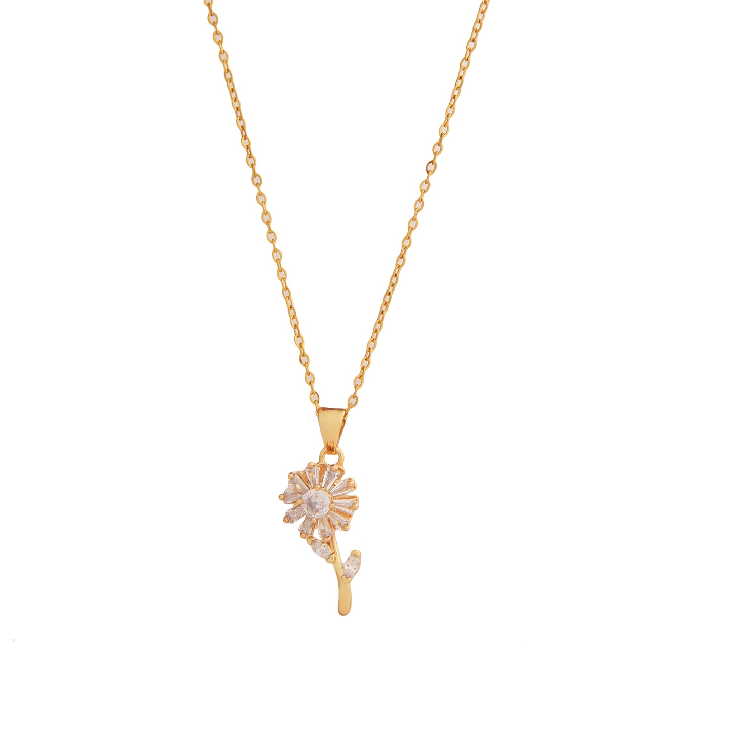 Trendy gold necklace design with sparkling floral pendant on a delicate gold chain