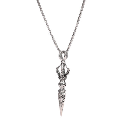 Ornate mens silver necklace and pendant on white background