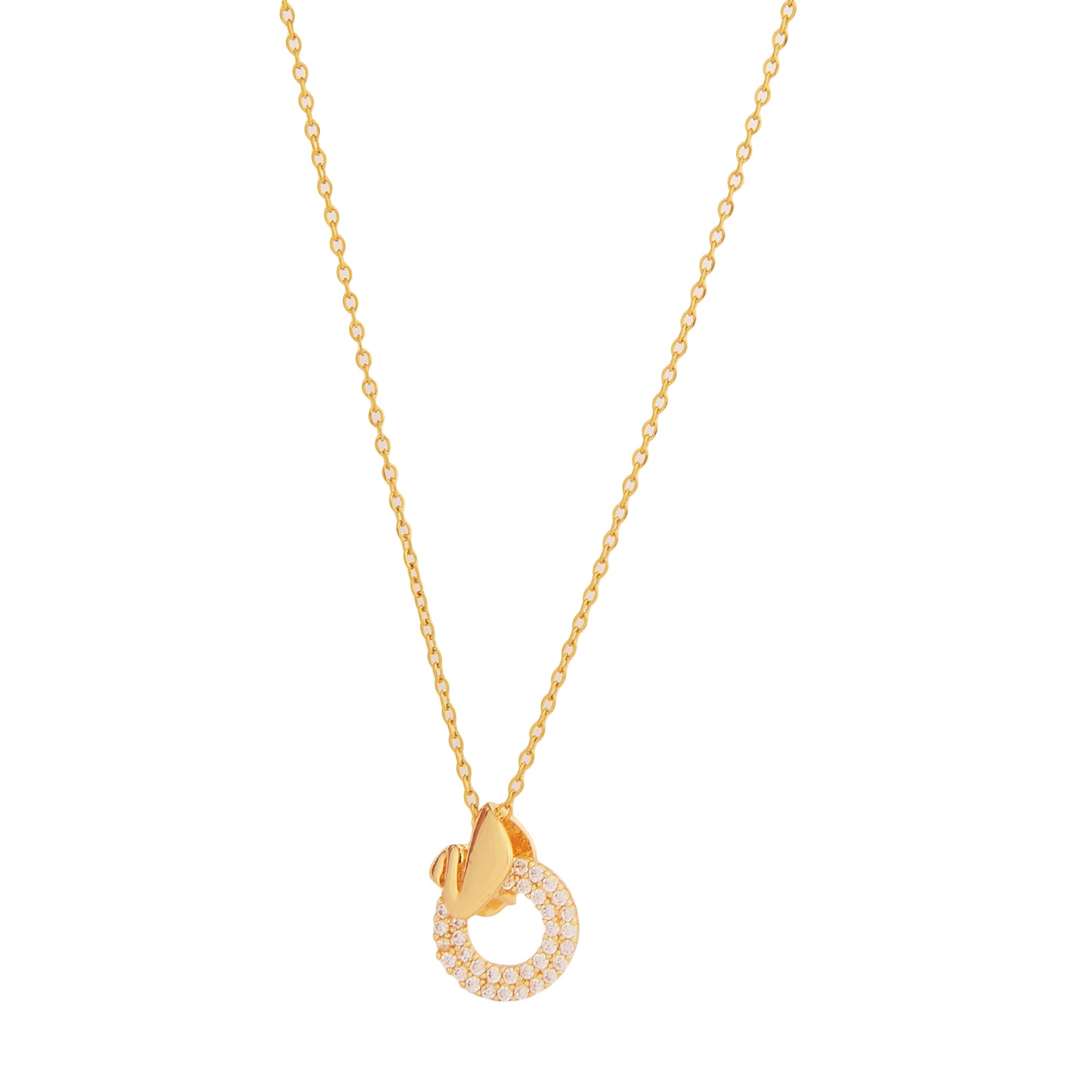 gold chain with pendant featuring a circular crystal halo design