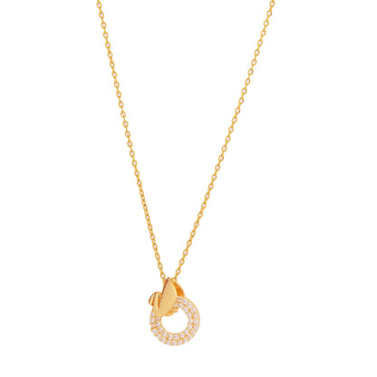 gold chain with pendant featuring a circular crystal halo design