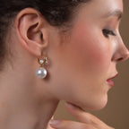 Elegant Dual Pearl Gold-Toned Drop Earrings