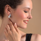 Sculpted Teardrop Stud Earrings in Silver Finish