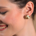 Elegant Twisted Knot Enamel & Gold-Toned Stud Earrings