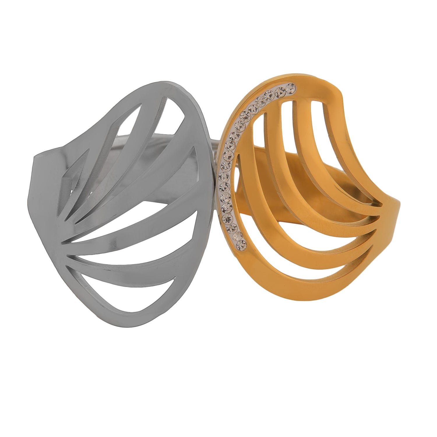 Dual-Tone Cutout Cuff Bracelet with Crystal Accents