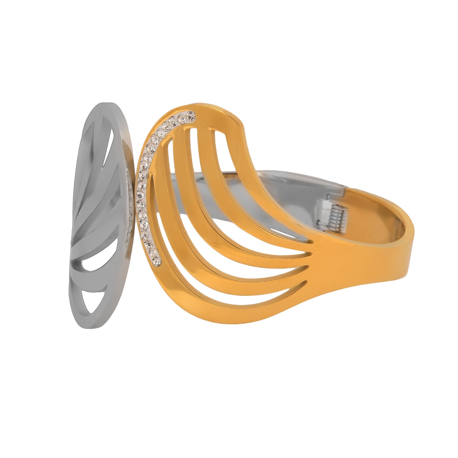 Dual-Tone Cutout Cuff Bracelet with Crystal Accents