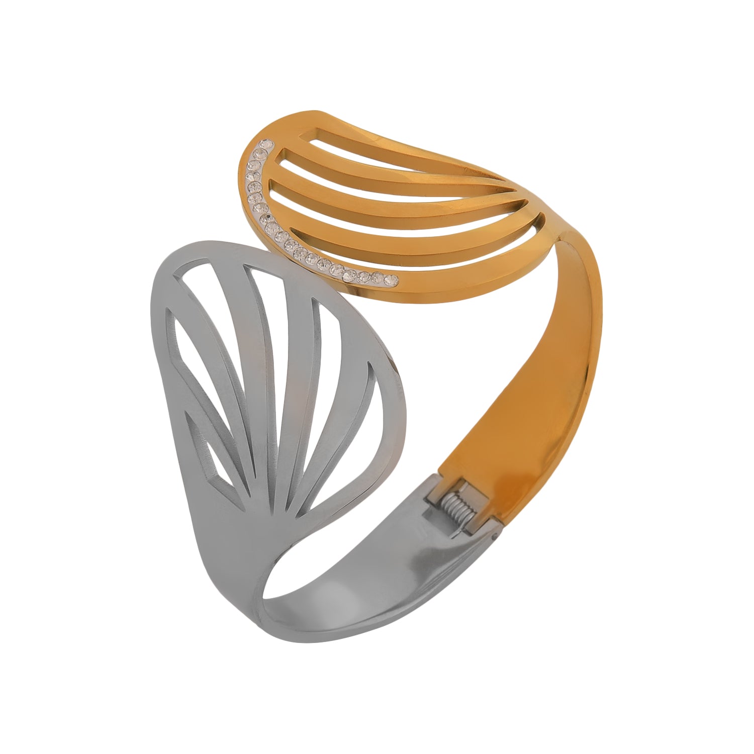 Dual-Tone Cutout Cuff Bracelet with Crystal Accents