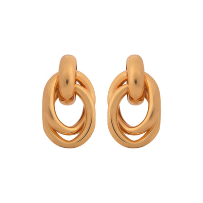 Bold Interlocking Oval Gold-Toned Stud Earrings