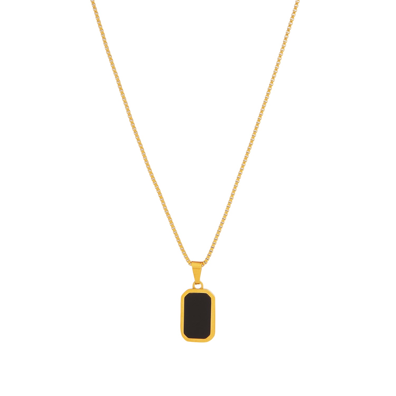 Sleek Black Pendant Necklace in Gold Finish