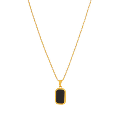 Sleek Black Pendant Necklace in Gold Finish