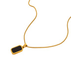 Sleek Black Pendant Necklace in Gold Finish