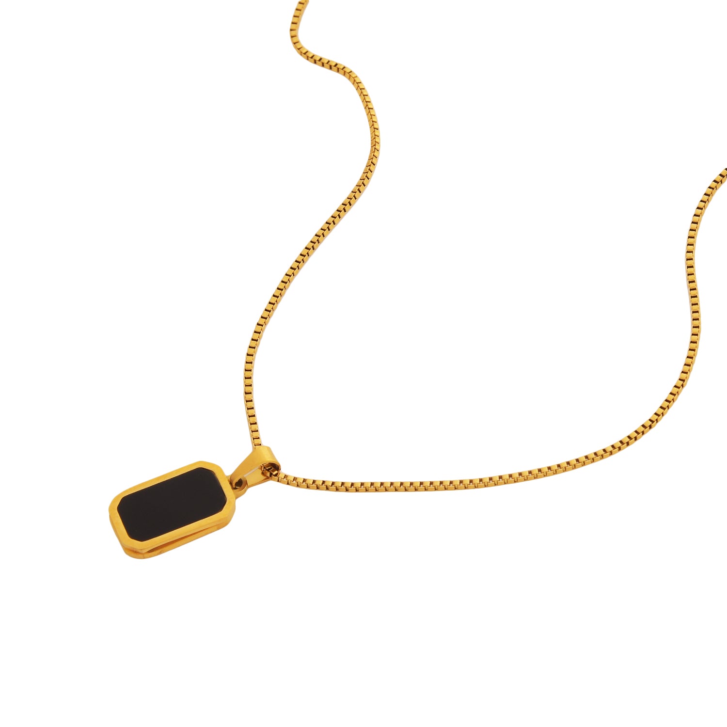 Sleek Black Pendant Necklace in Gold Finish