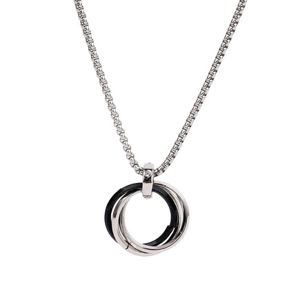 Chain with ring pendant in black and silver interlocking style