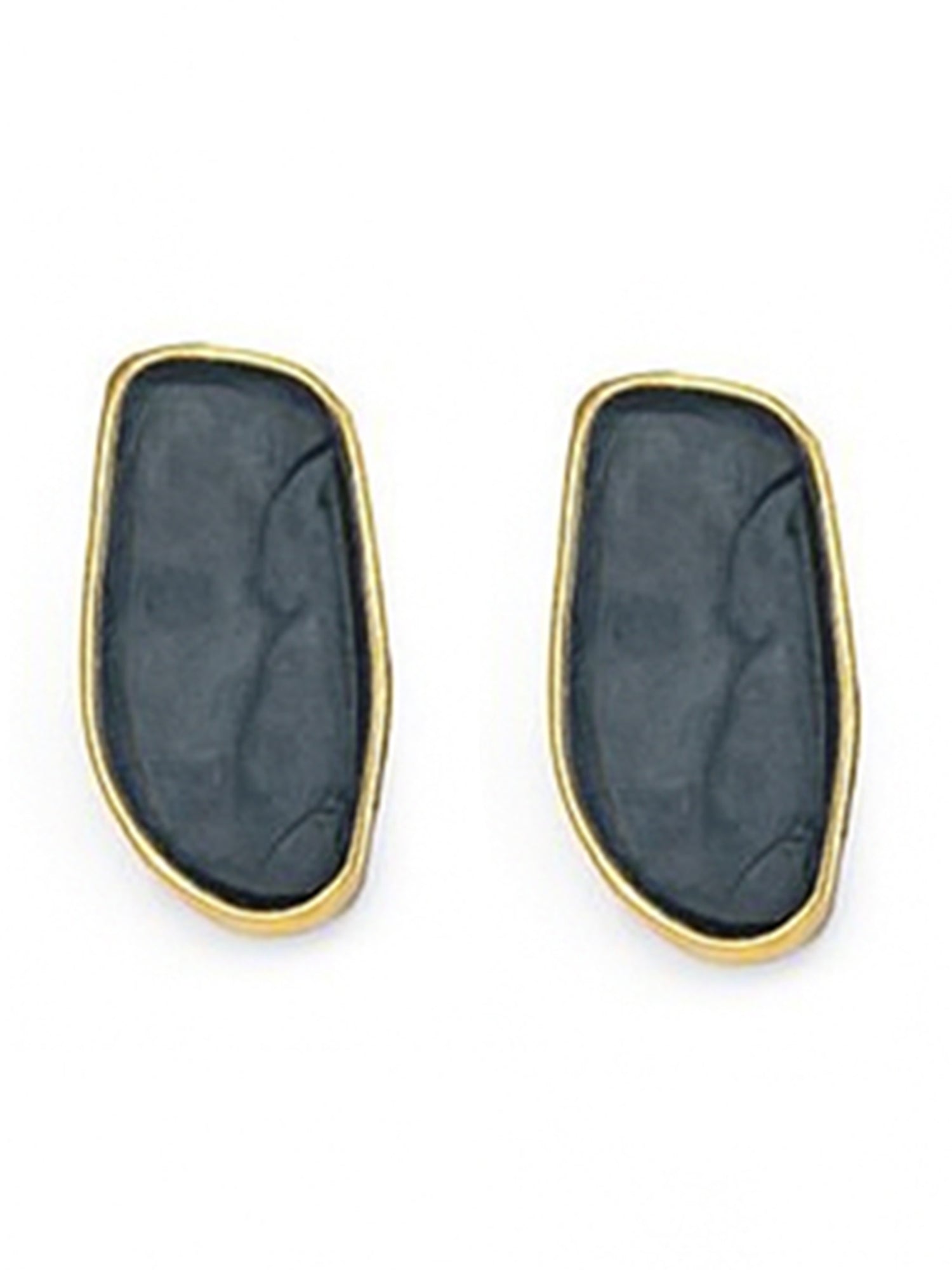 Small gold necklace earrings in a dark matte finish with elegant gold-plated borders, part of a jewelry set.