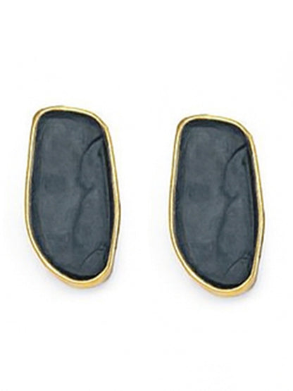 Small gold necklace earrings in a dark matte finish with elegant gold-plated borders, part of a jewelry set.