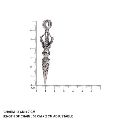Detailed stainless steel pendant necklace shown with dimensions
