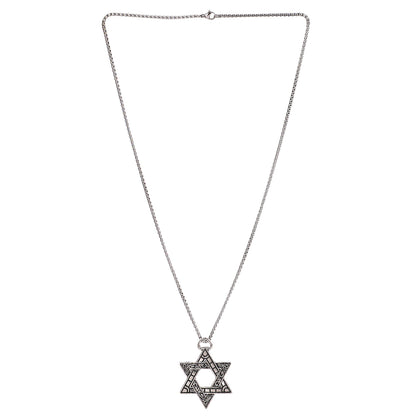 Chain necklace silver mens with a geometric star pendant on a white background