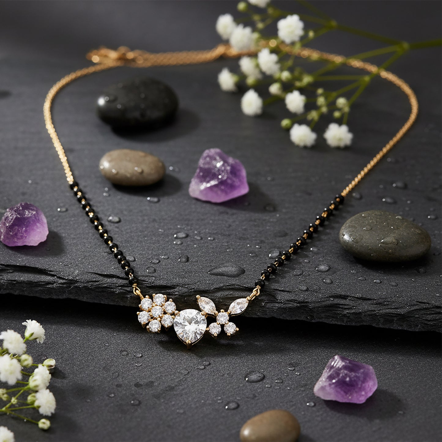 Stylish heart floral mangalsutra design