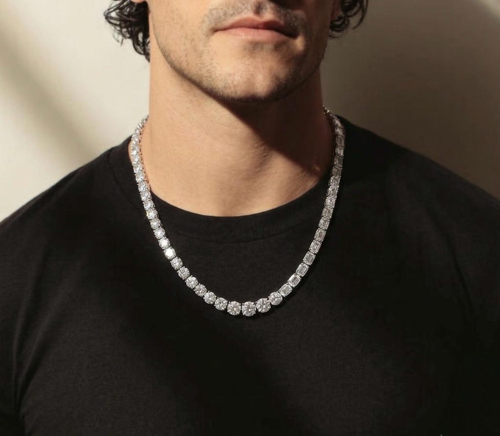 Men’s Silver Stone Tennis Chain Necklace | Stylish Statement Jewellery