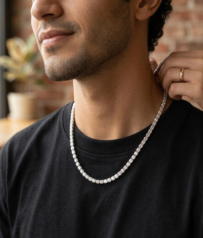 Men’s Silver Stone Tennis Chain Necklace | Stylish Statement Jewellery