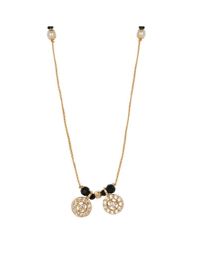 Classic Black Bead Gold-Plated Mangalsutra with Dual Crystal Circle Pendants