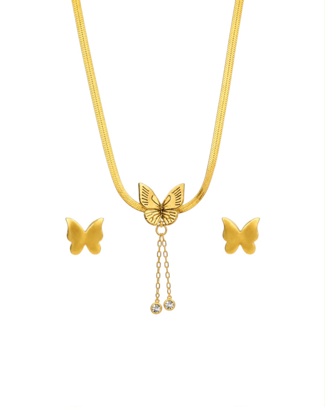 Gold-Plated Butterfly Pendant Necklace & Earrings Jewellery Set