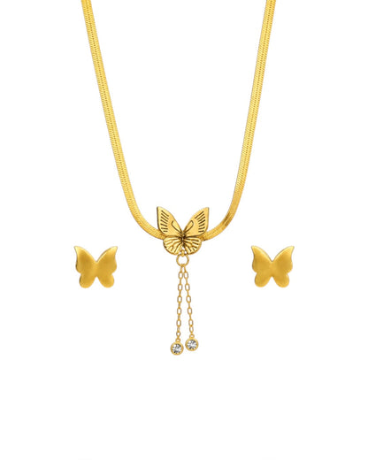 Gold-Plated Butterfly Pendant Necklace & Earrings Jewellery Set