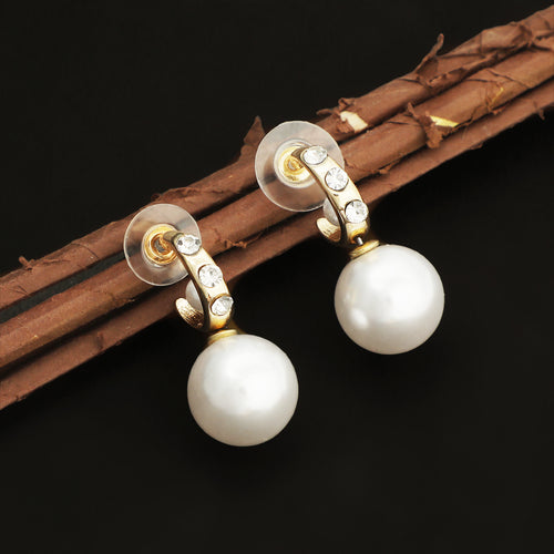 Elegant Dual Pearl Gold-Toned Drop Earrings