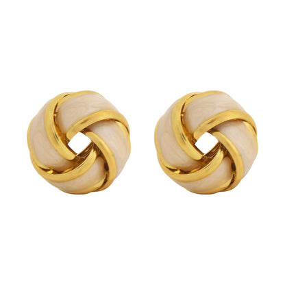 Elegant Twisted Knot Enamel & Gold-Toned Stud Earrings