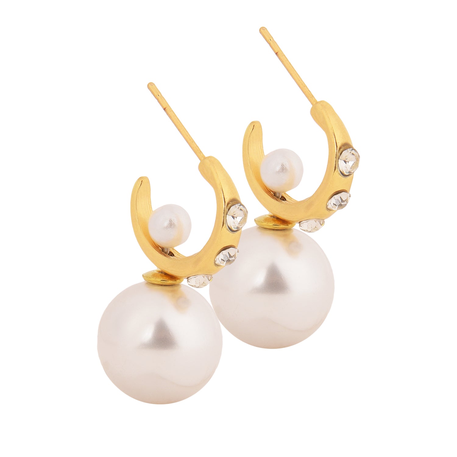 Elegant Dual Pearl Gold-Toned Drop Earrings