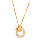 Gold-Tone Circular Charm Necklace with Pave Stones