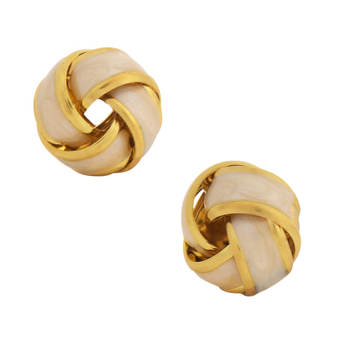 Elegant Twisted Knot Enamel & Gold-Toned Stud Earrings