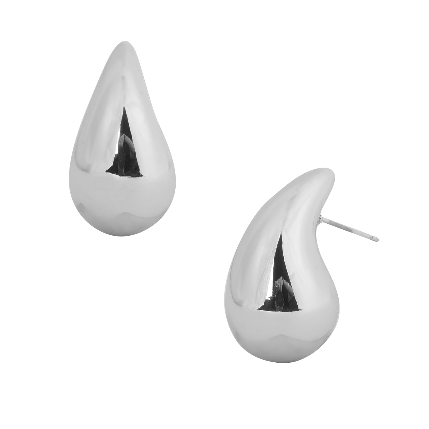 Sculpted Teardrop Stud Earrings in Silver Finish