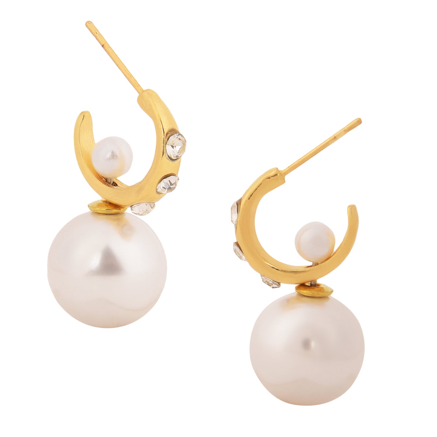 Elegant Dual Pearl Gold-Toned Drop Earrings