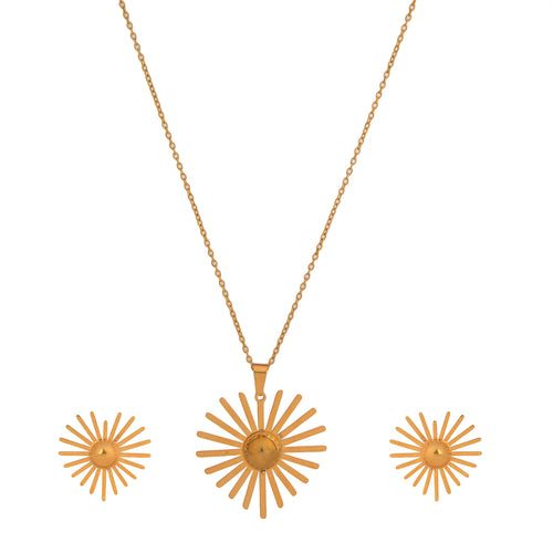 Radiant Sunburst Necklace & Earring Set in Gold Finish