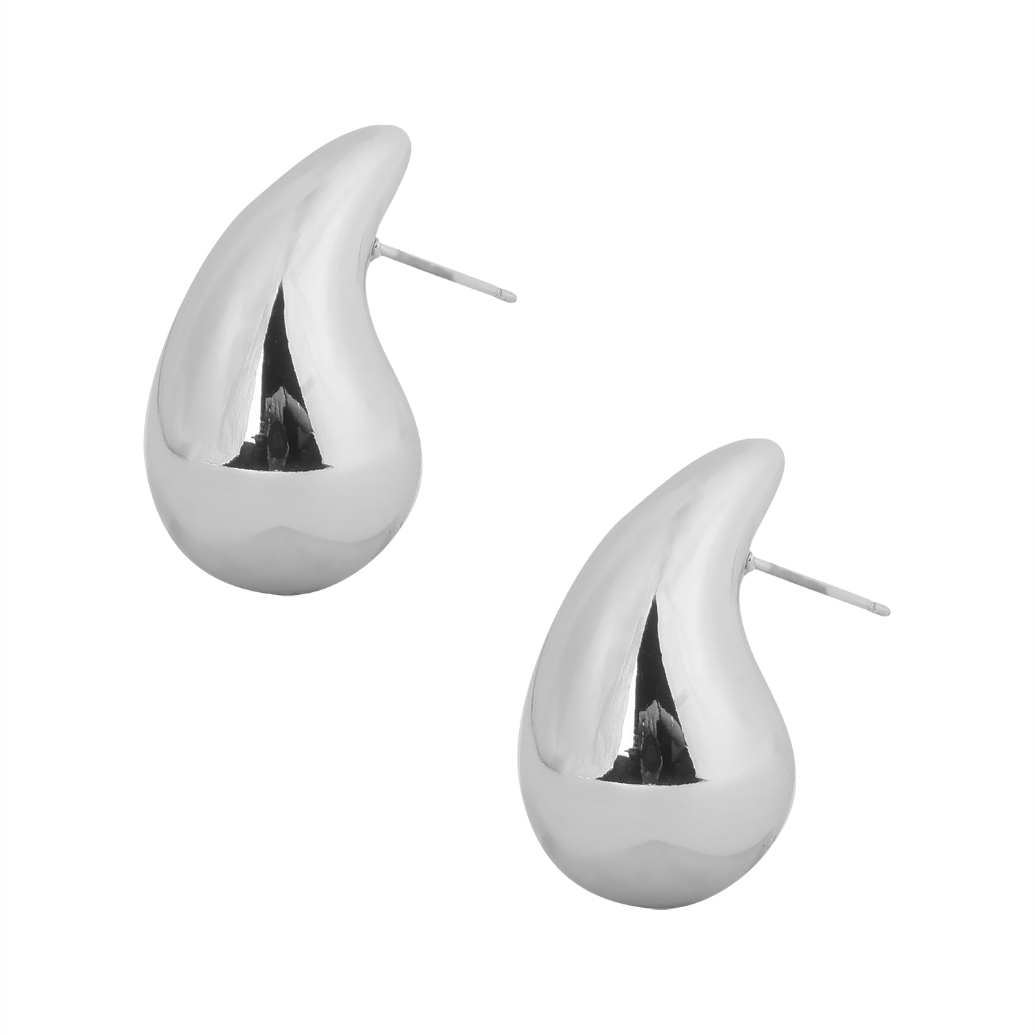 Sculpted Teardrop Stud Earrings in Silver Finish