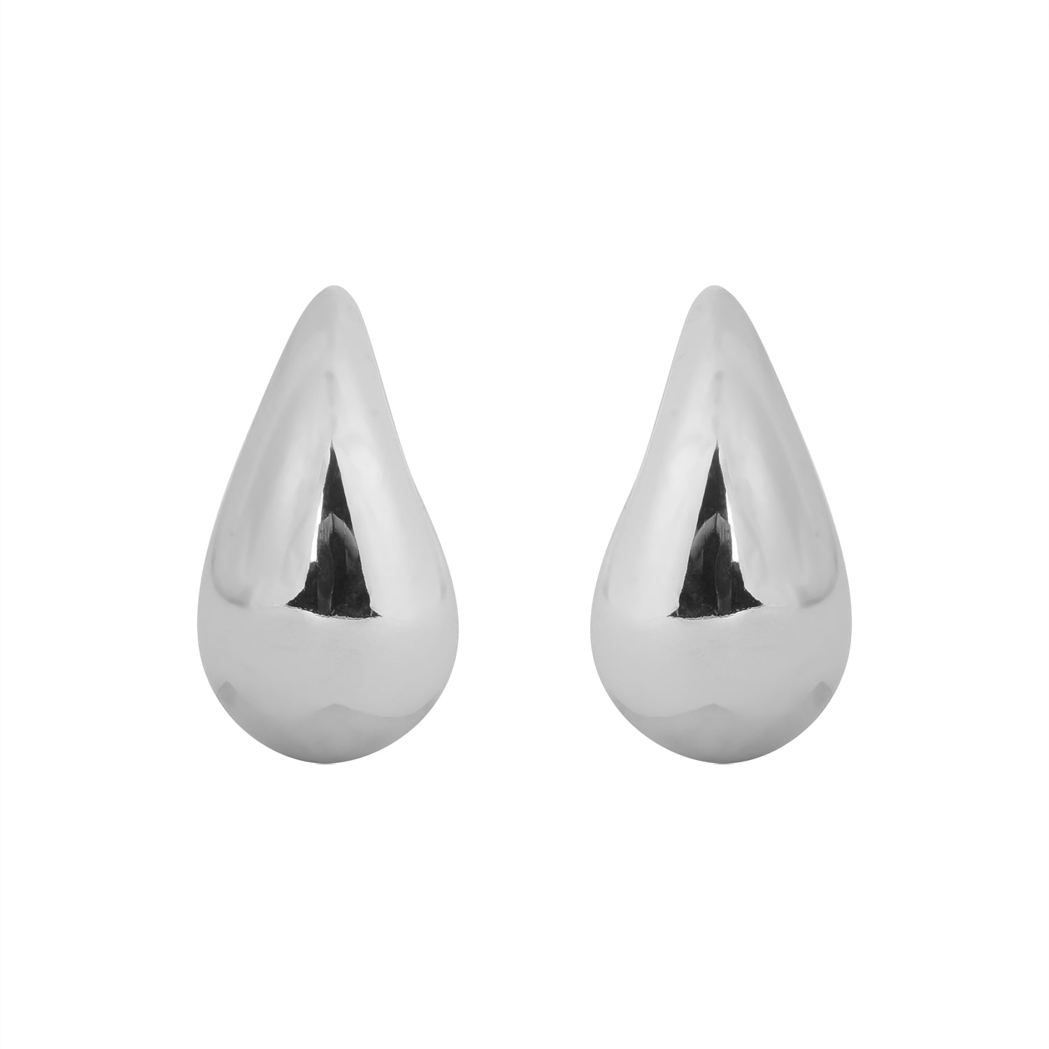 Sculpted Teardrop Stud Earrings in Silver Finish