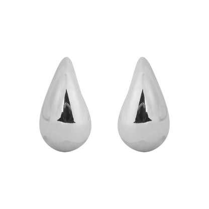 Sculpted Teardrop Stud Earrings in Silver Finish