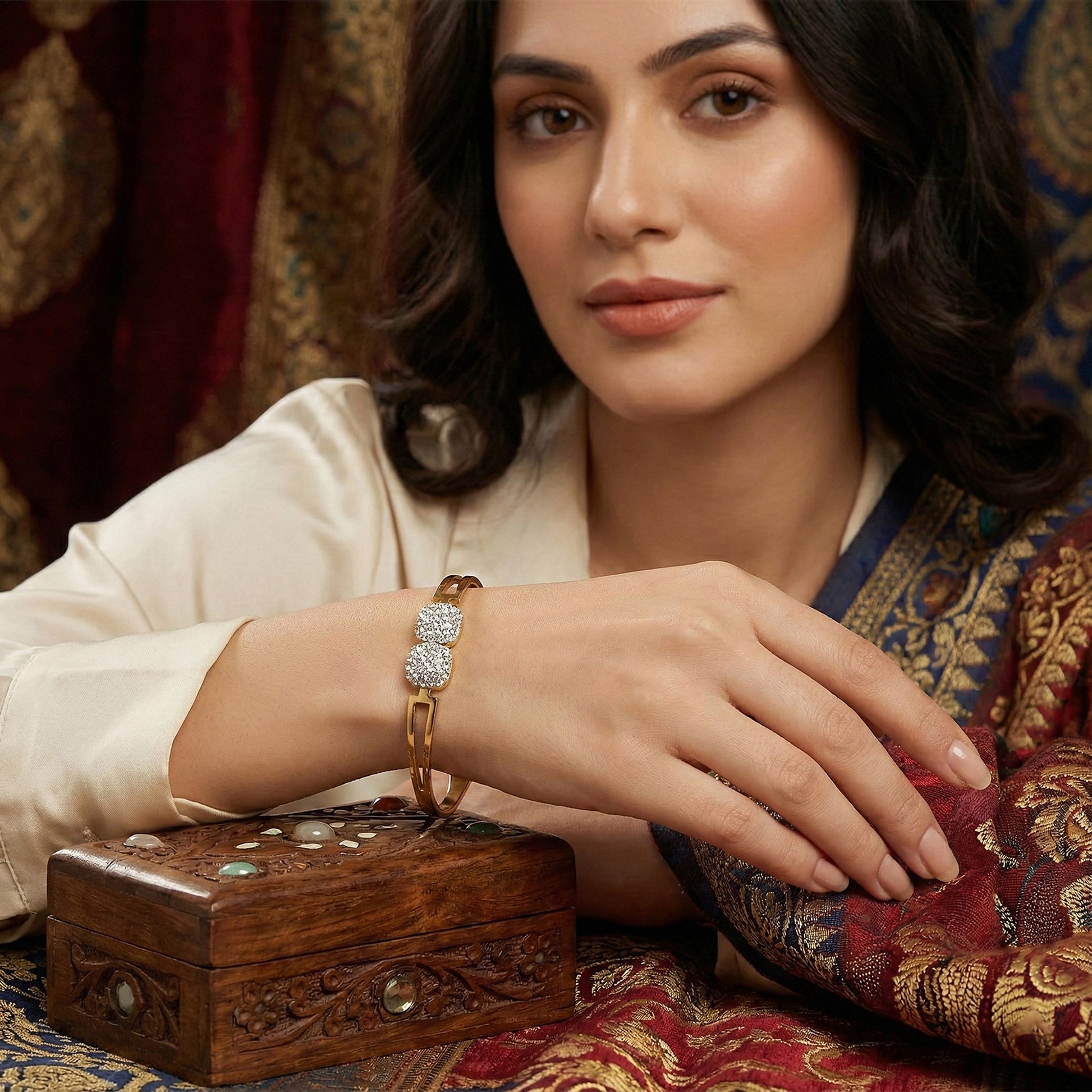 A durable and elegant bracelet for women for daily wear placed on a stone block.