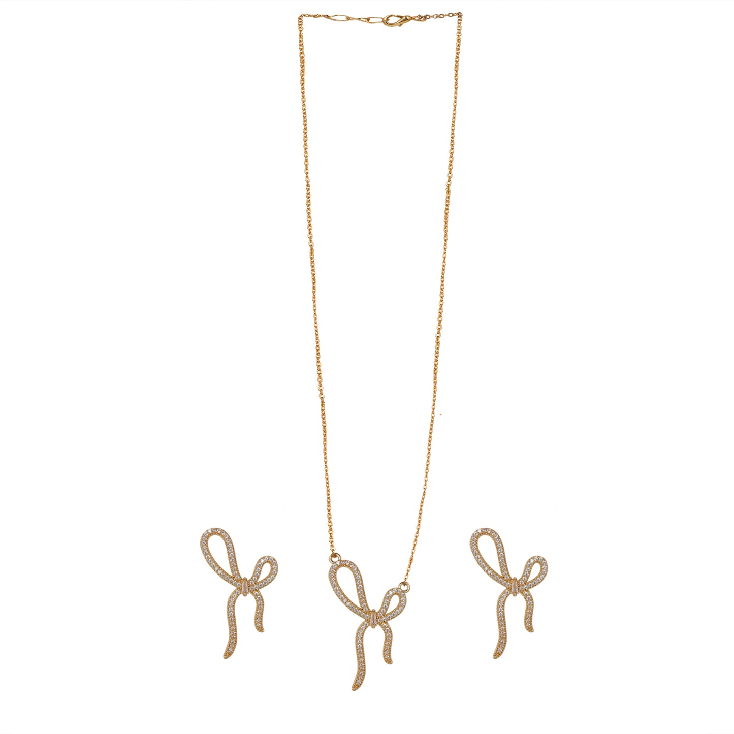 Gold necklace design with a crystal-studded bow-knot pendant