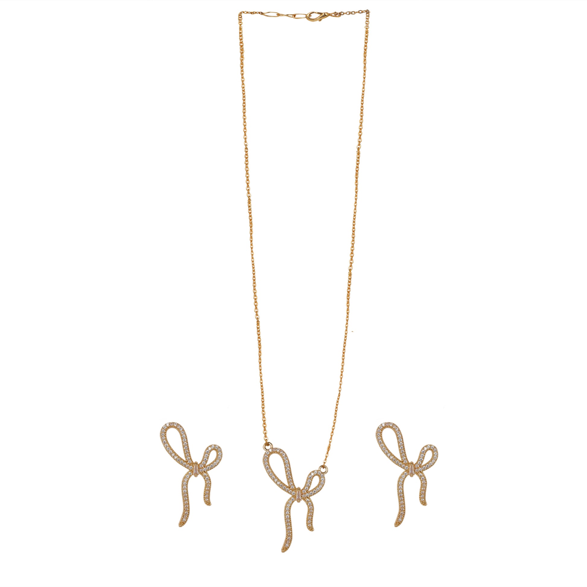 Gold necklace design with a crystal-studded bow-knot pendant